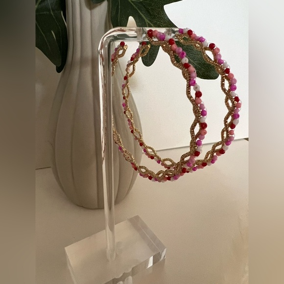 Large Pink & Gold Hoops - Oversized Gold Hoops- Trendy Boho Chic Earrings - Picture 14 of 14